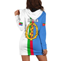 Back view multicolor striped hoodie dress with large Eritrea crest and hood