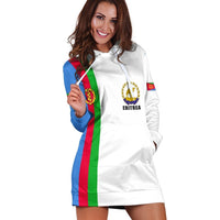 White hoodie dress with Eritrea emblem on chest; hood and front pocket