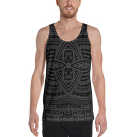 Men's seamless tank top, dark gray/black Polynesian pattern front