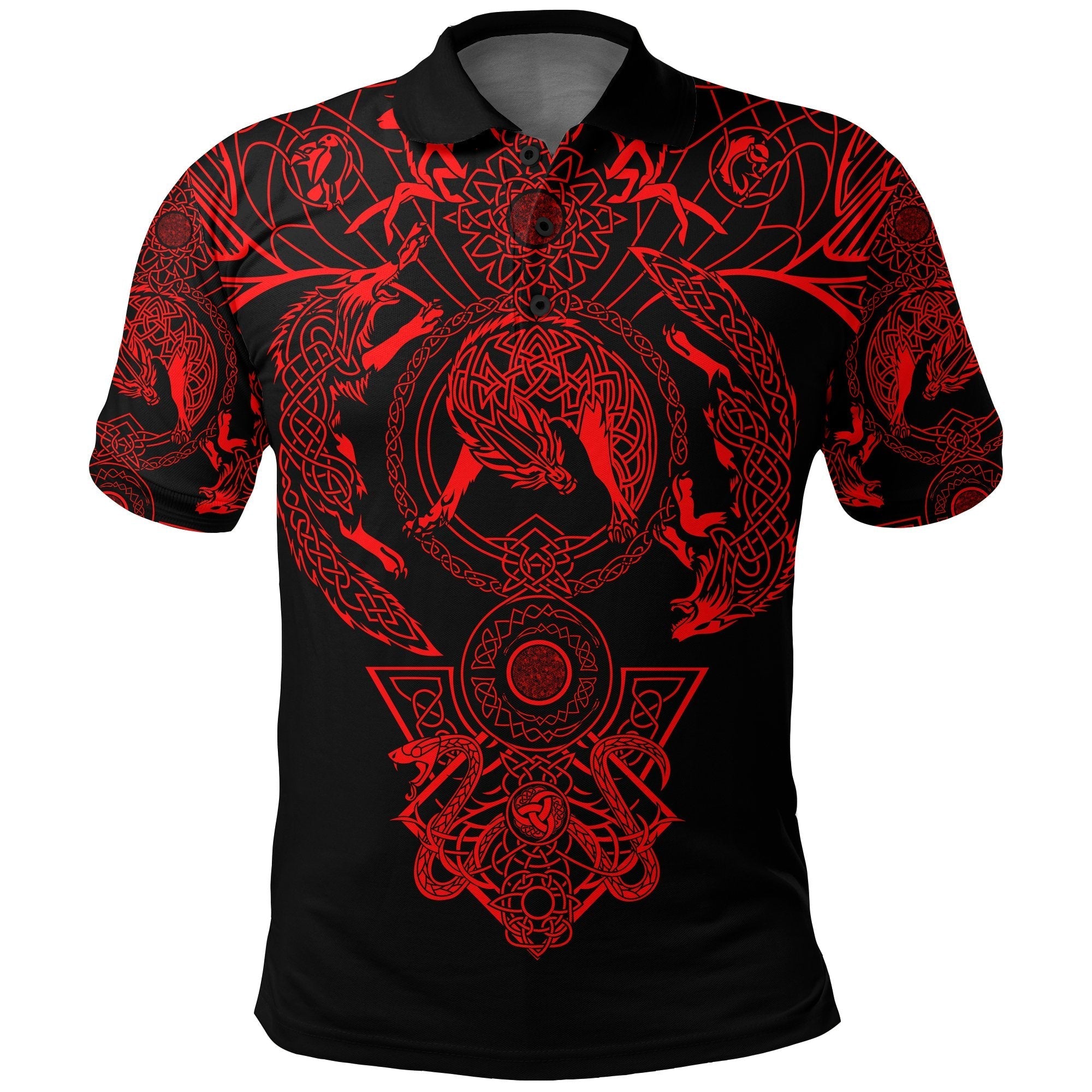 Viking Polo Shirt Tattoo All Over Print Red RLT12 - Wonder Print Shop