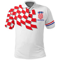 White Croatia home polo shirt with red checked graphic and Croatia crest on chest