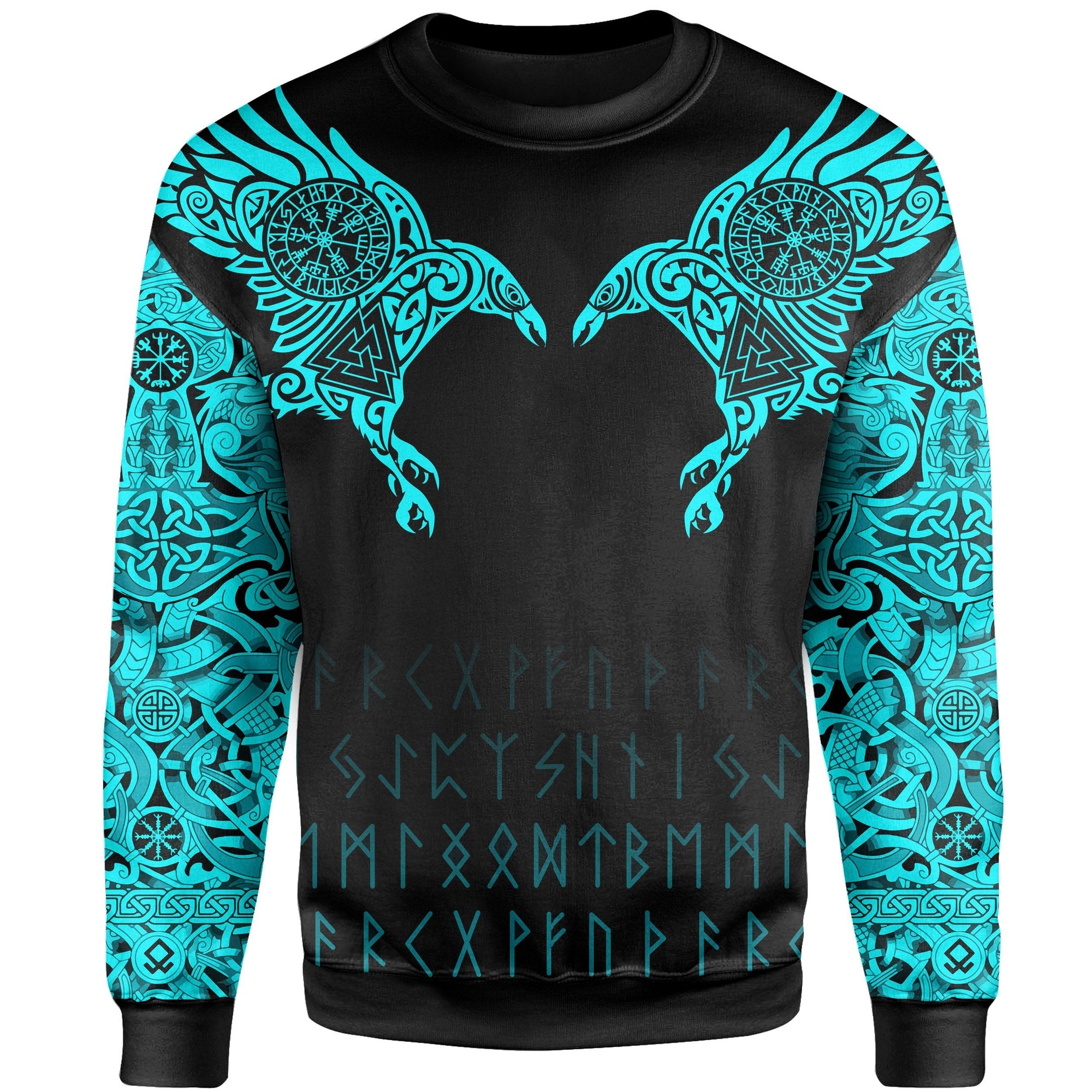 Viking Sweatshirt - The Raven Of Odin Tattoo Special Cyan RLT12 - Wonder Print Shop