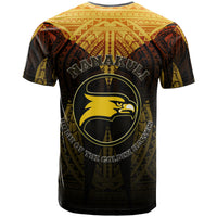 Black T-shirt back with yellow Polynesian trim and large 'Nanakuli' eagle logo