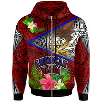 American Samoa hoodie, red eagle flag print, full-zip jacket with hood