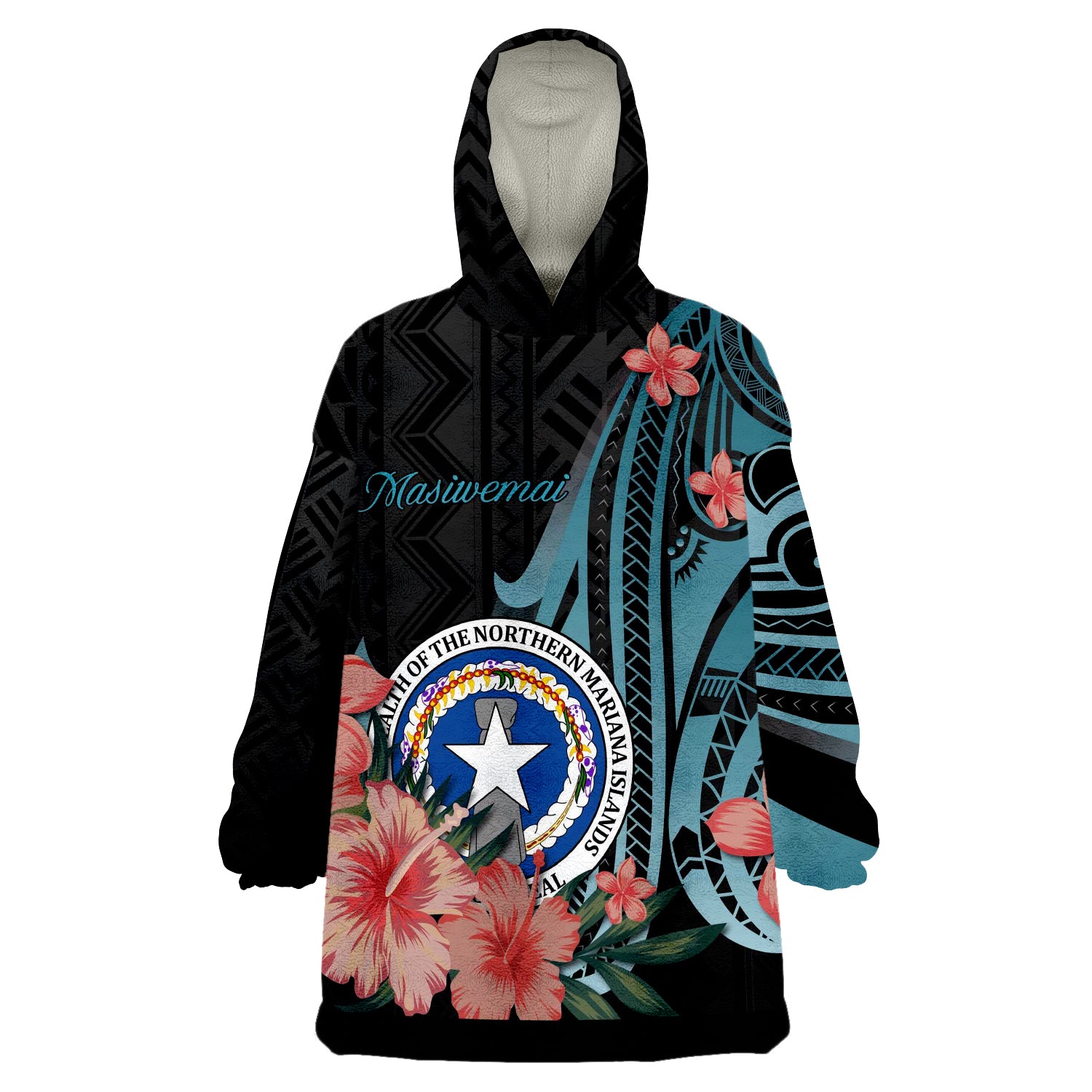 northern-mariana-islands-turquoise-polynesian-hibiscus-pattern-style-wearable-blanket-hoodie