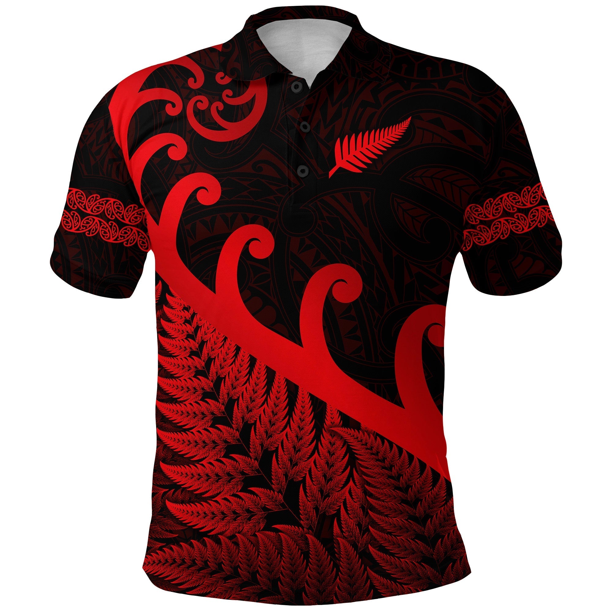 New Zealand Rugby Maori Polo Shirt Silver Fern Koru Vibes Red LT8 - Wonder Print Shop