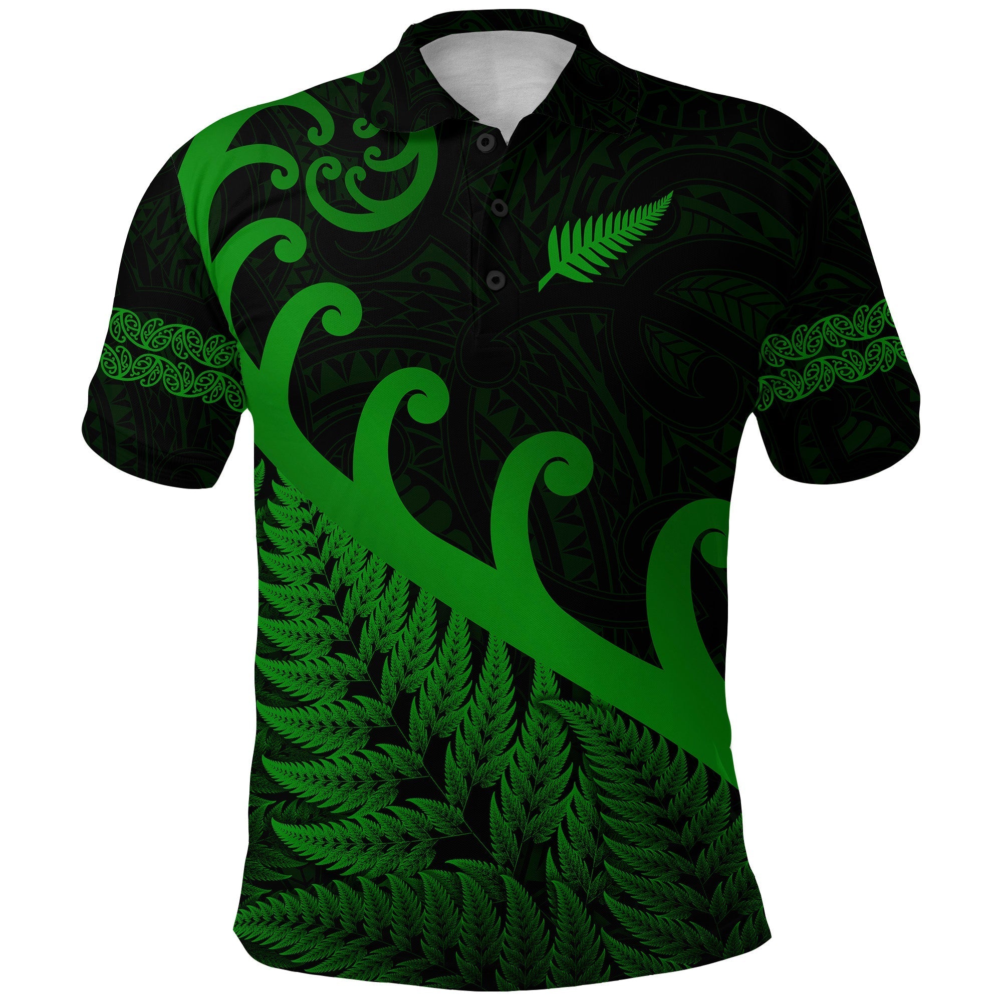 New Zealand Rugby Maori Polo Shirt Silver Fern Koru Vibes Green LT8 - Wonder Print Shop