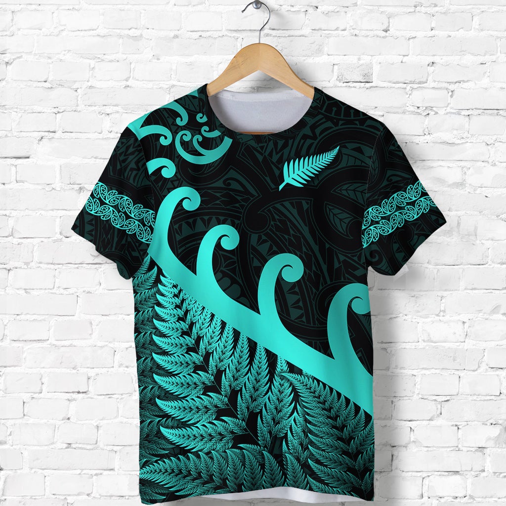 New Zealand Rugby Maori T Shirt Silver Fern Koru Vibes Turquoise LT8 - Wonder Print Shop