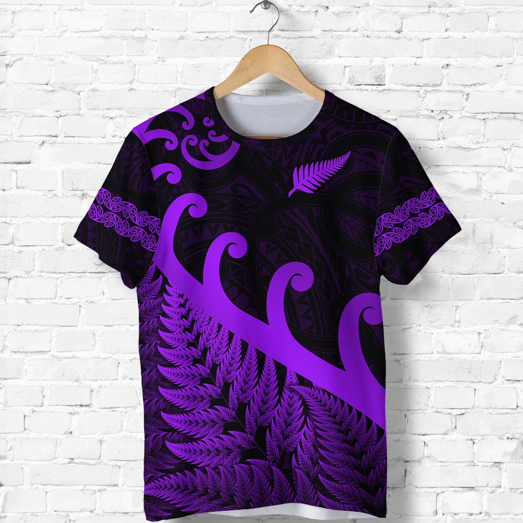 New Zealand Rugby Maori T Shirt Silver Fern Koru Vibes Purple LT8 - Wonder Print Shop