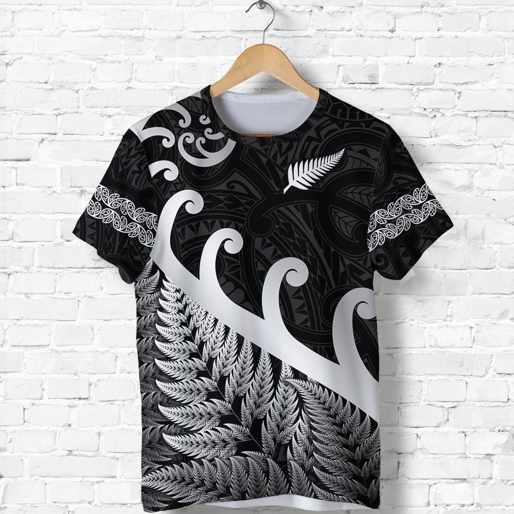 New Zealand Rugby Maori T Shirt Silver Fern Koru Vibes Black LT8 - Wonder Print Shop