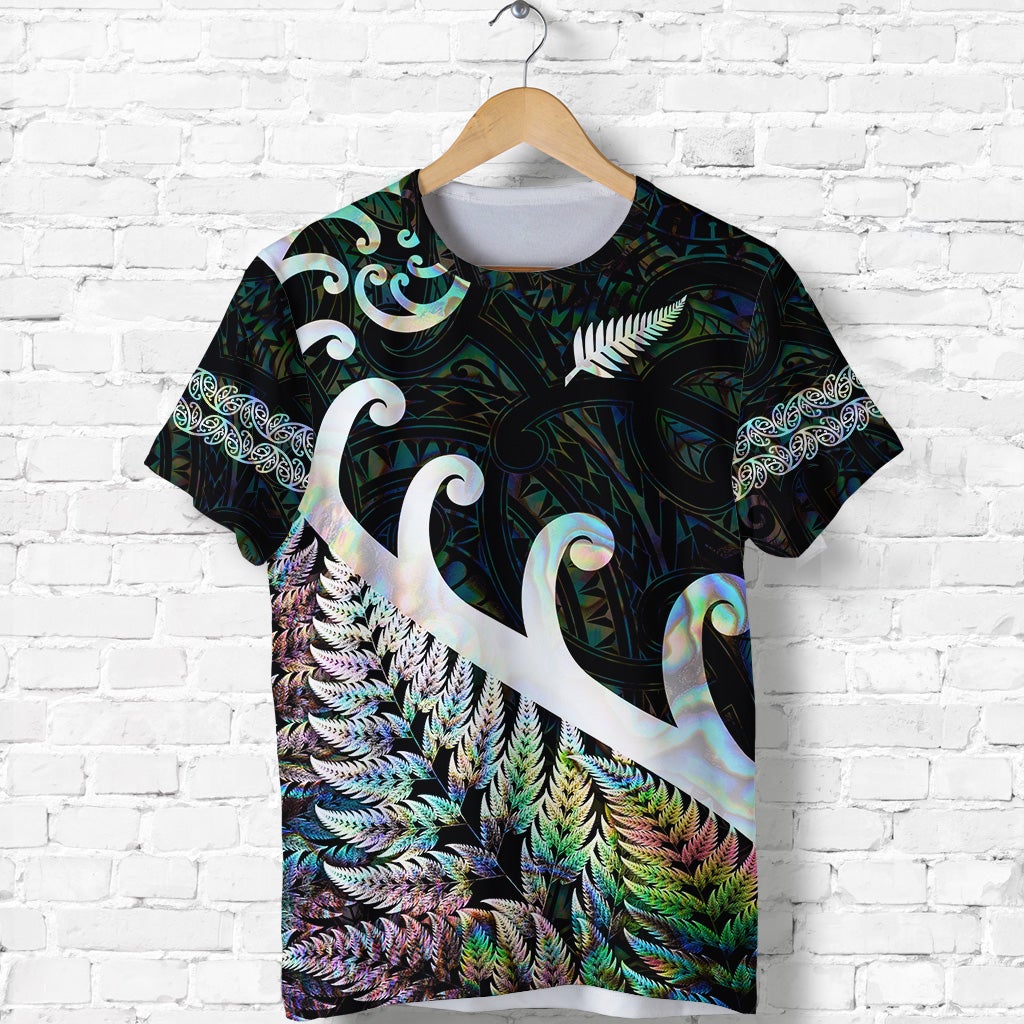 New Zealand Rugby Maori T Shirt Silver Fern Koru Vibes Paua Shell LT8 - Wonder Print Shop