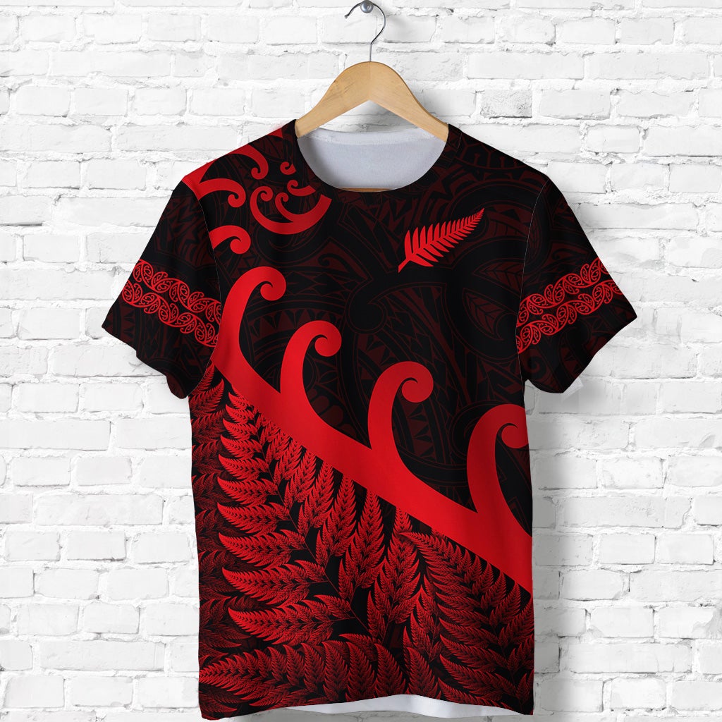 New Zealand Rugby Maori T Shirt Silver Fern Koru Vibes Red LT8 - Wonder Print Shop