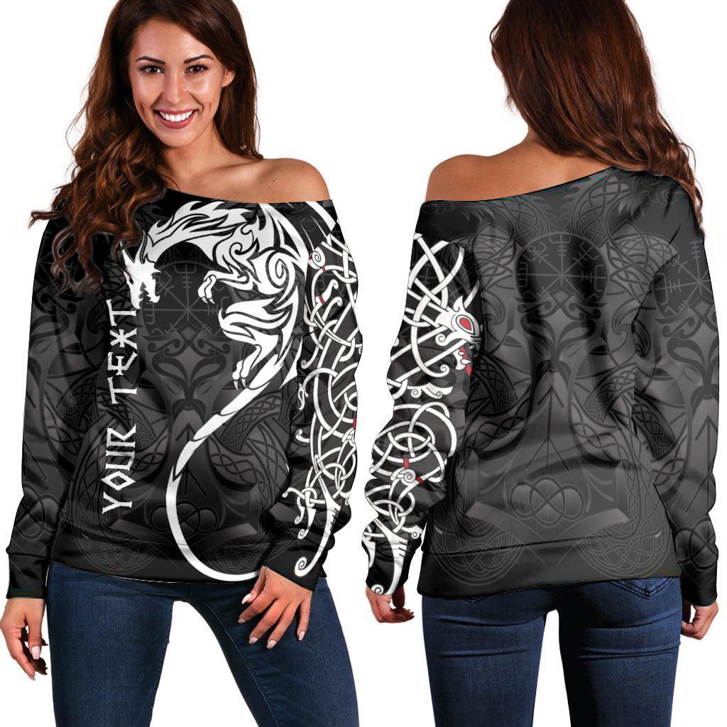 Custom Viking Off Shoulder Sweater - Dragon Tattoo RLT12 - Wonder Print Shop