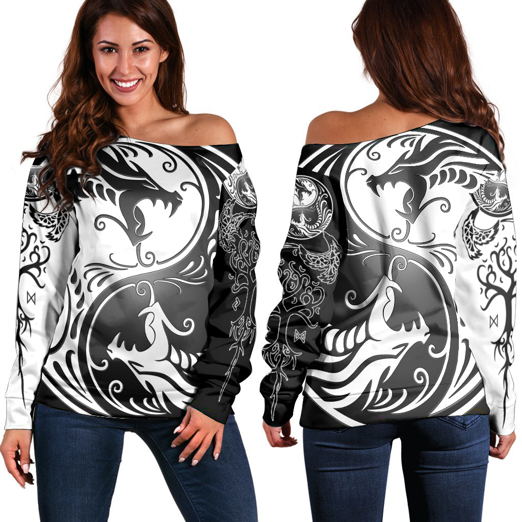 Viking Off Shoulder Sweater - Ying Yang Dragon RLT12 - Wonder Print Shop