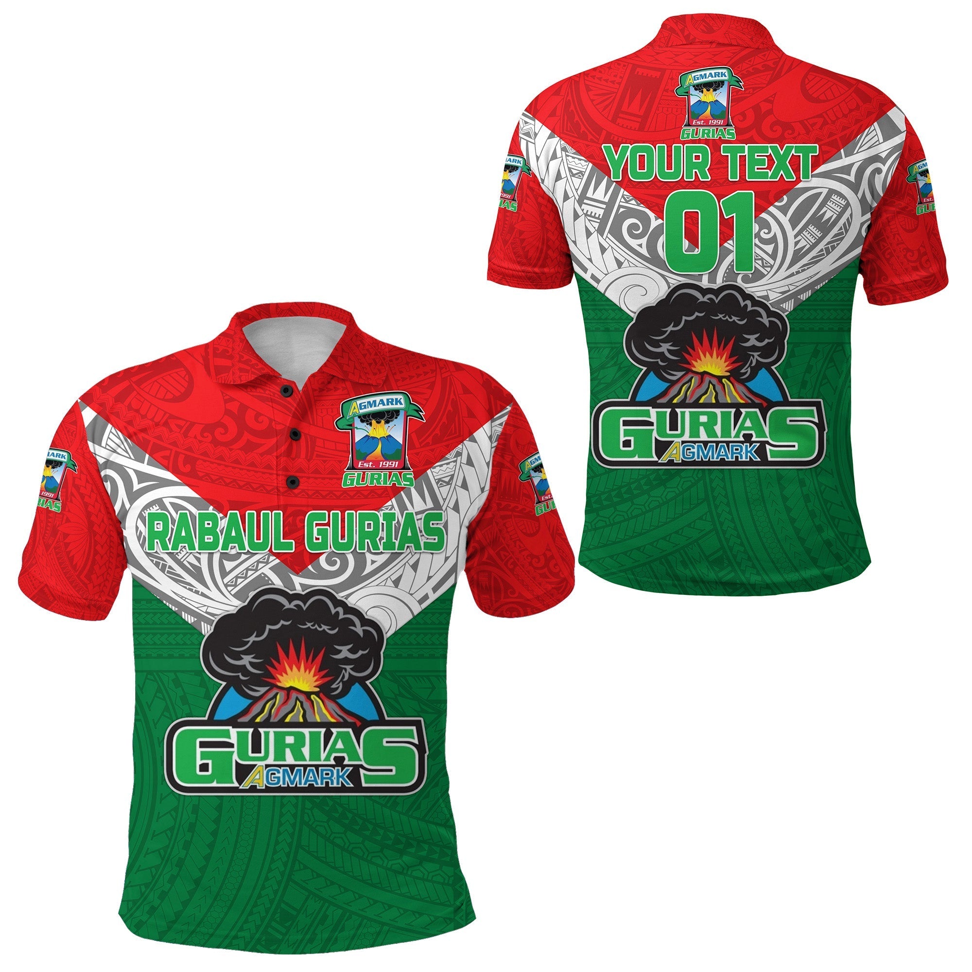 Custom Papua New Guinea Agmark Rabaul Gurias Polo Shirt Rugby Green, Custom Text And Number LT8 - Wonder Print Shop