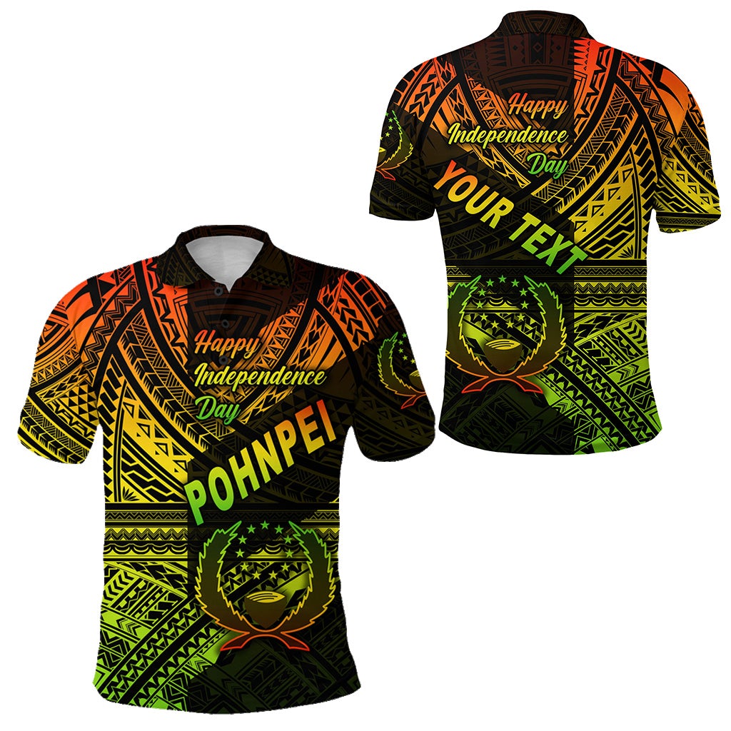 Custom polo shirt, front & back Happy Independence Day print, reggae colors