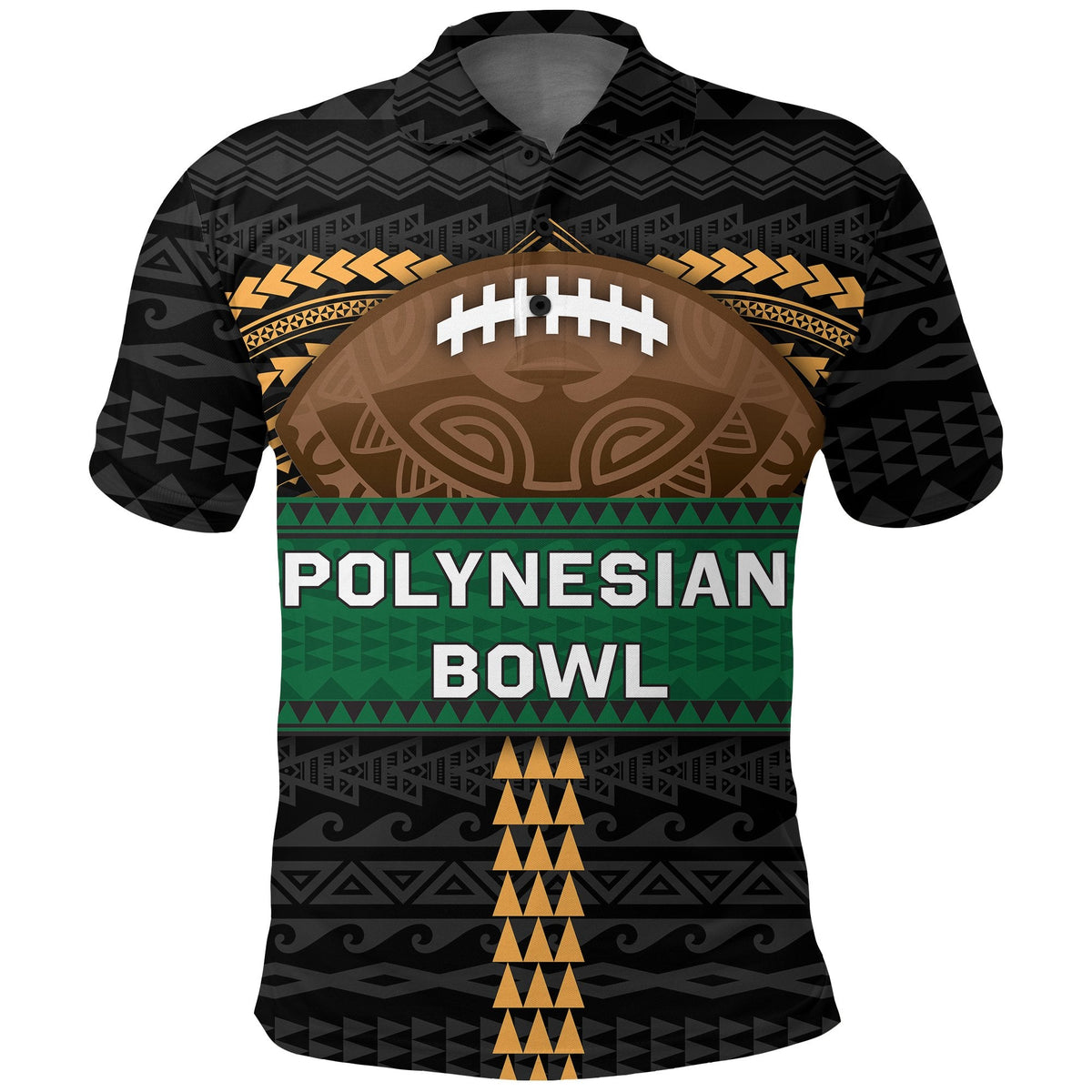 Custom Polynesian Bowl polo shirt, black, Polynesian Bowl graphic front