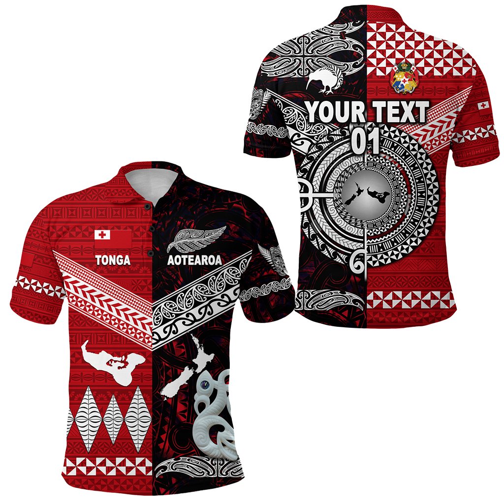 Custom New Zealand Tonga Polynesian Polo Shirt Together Red, Custom Text And Number LT8 - Wonder Print Shop