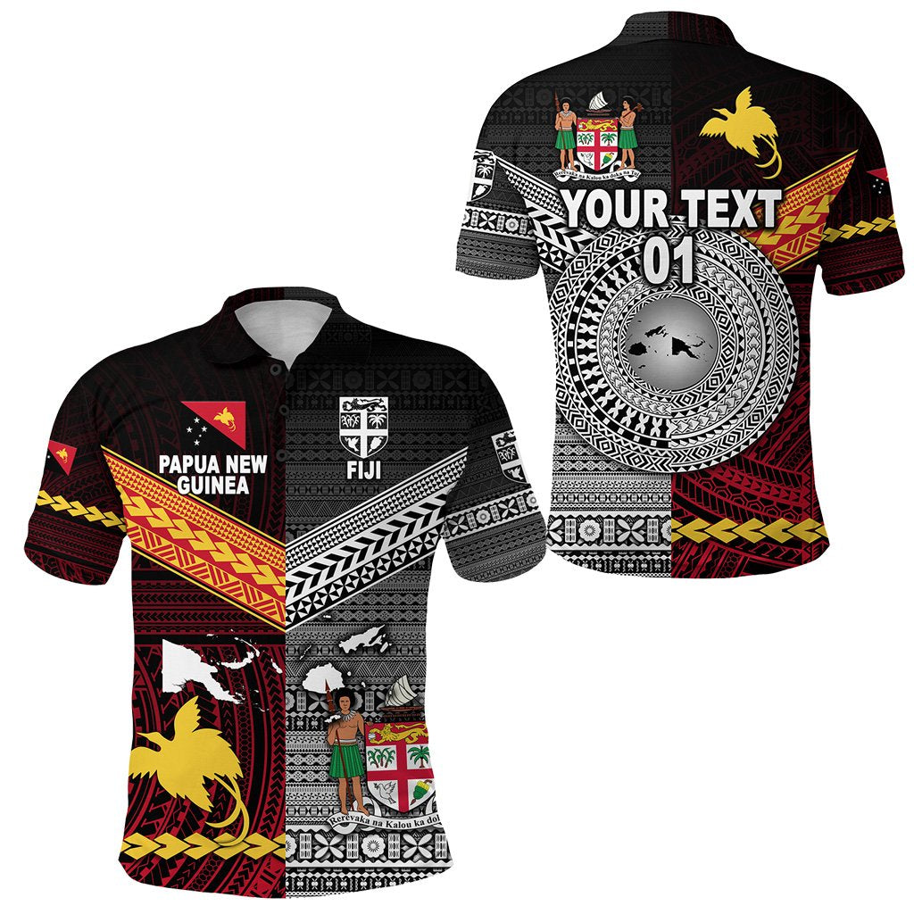 Custom Papua New Guinea Polynesian And Fiji Tapa Polo Shirt Together Black, Custom Text And Number LT8 - Wonder Print Shop