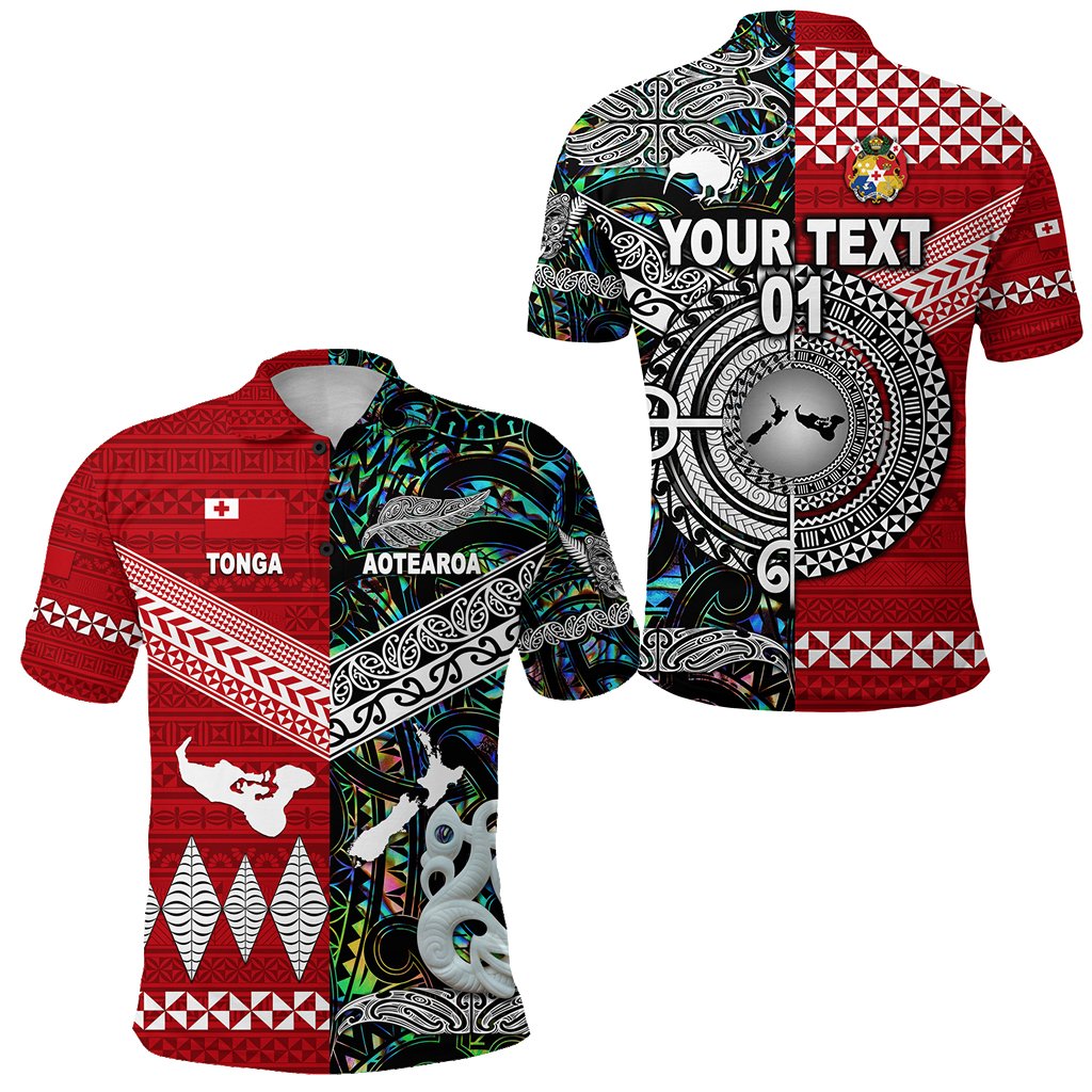 Custom New Zealand Tonga Polynesian Polo Shirt Together Paua Shell, Custom Text And Number LT8 - Wonder Print Shop