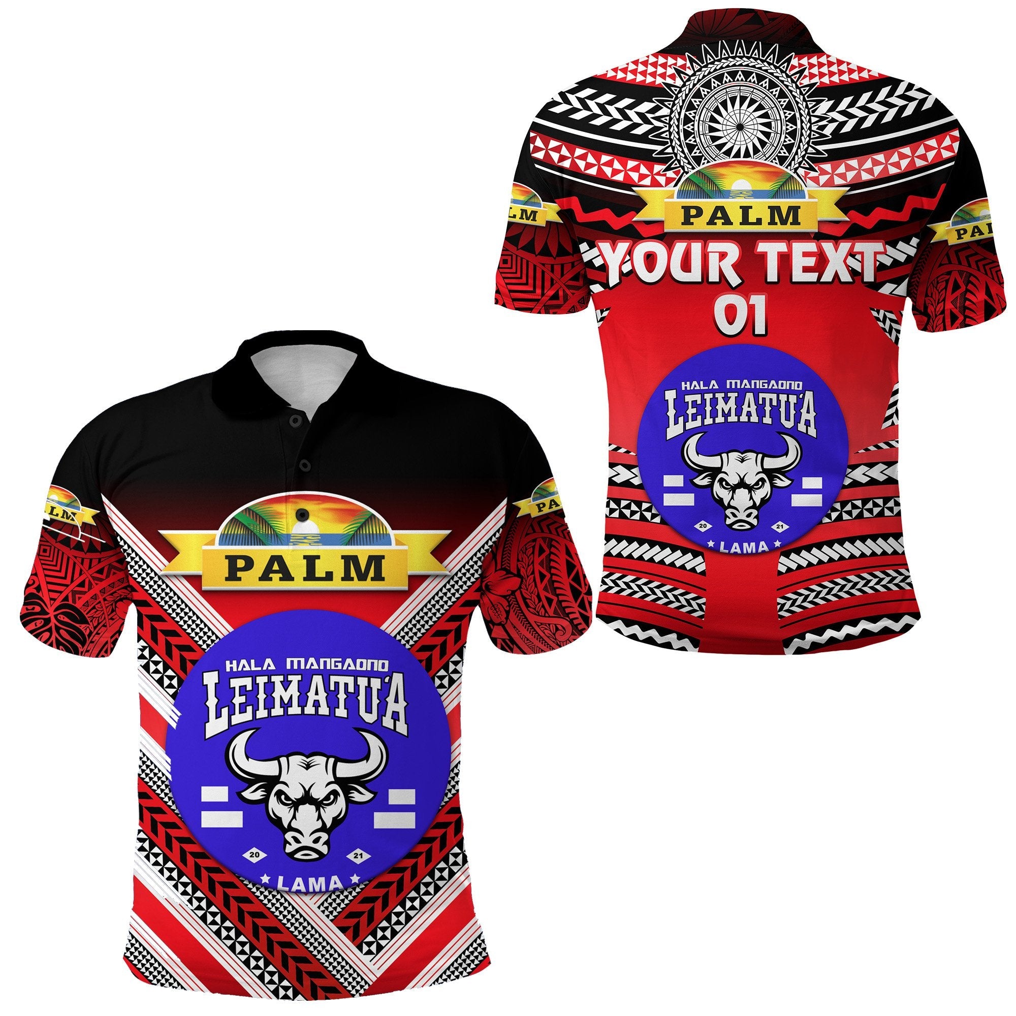 Custom Mate Maa Tonga Polo Shirt Leimatua Bulls Creative Style Red NO.1, Custom Text And Number LT8 - Wonder Print Shop