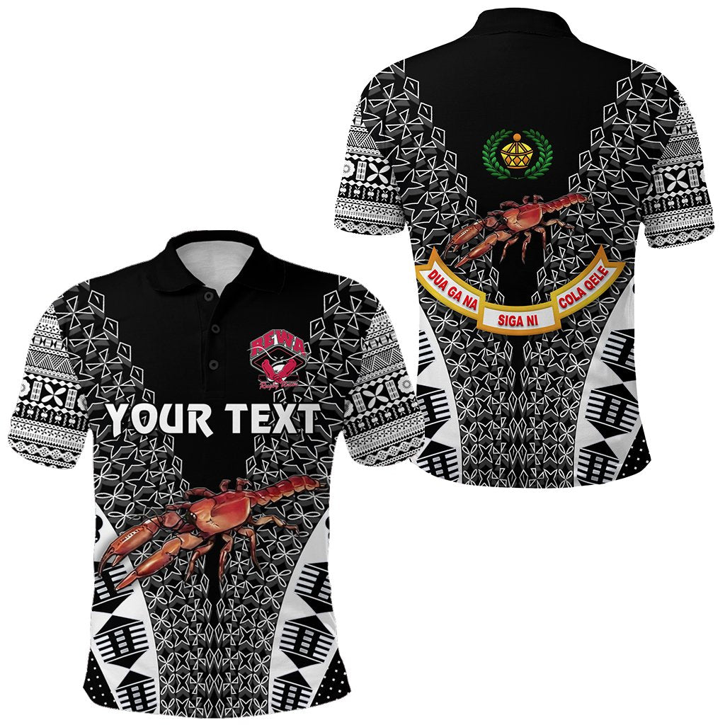 Custom Fiji Rewa Rugby Union Polo Shirt Tapa Style Black LT8 - Wonder Print Shop