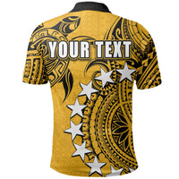 Back of yellow polo shirt with large stars and YOUR TEXT banner graphic