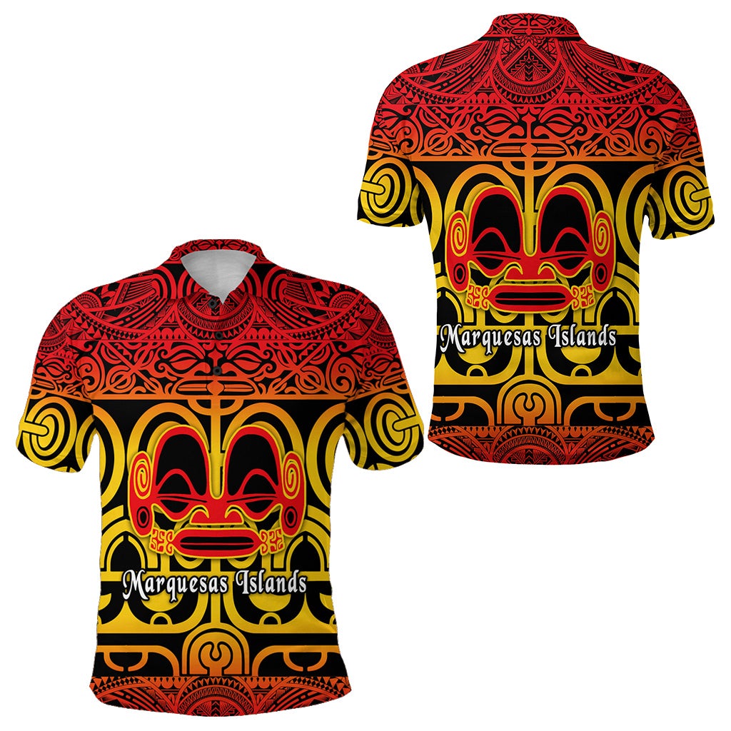 Marquesas Islands Polo Shirt Marquesan Tattoo Simple Style Gradient Red LT8 - Wonder Print Shop