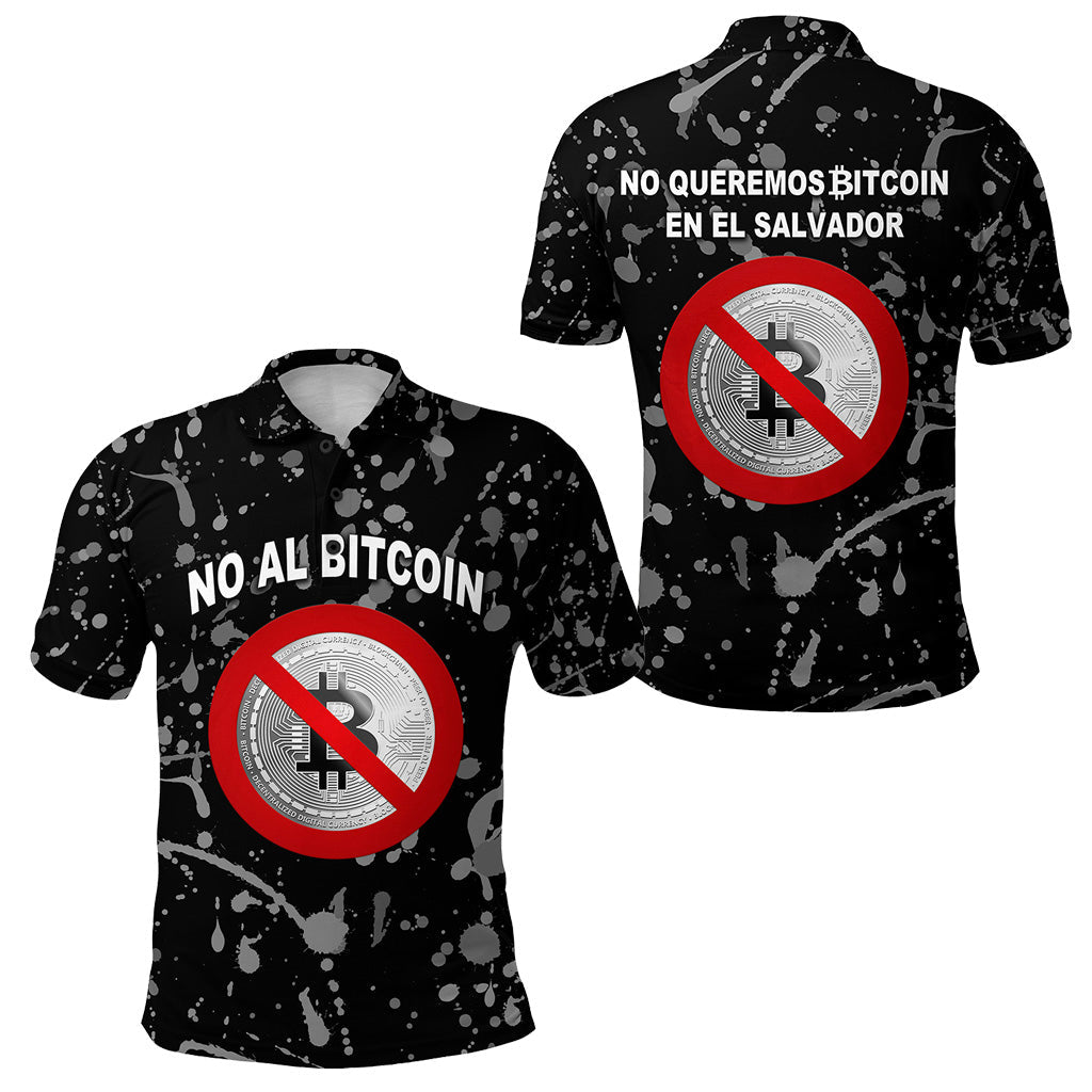 El Salvador Polo Shirt No Al Bitcoin Art Style Black LT8 - Wonder Print Shop