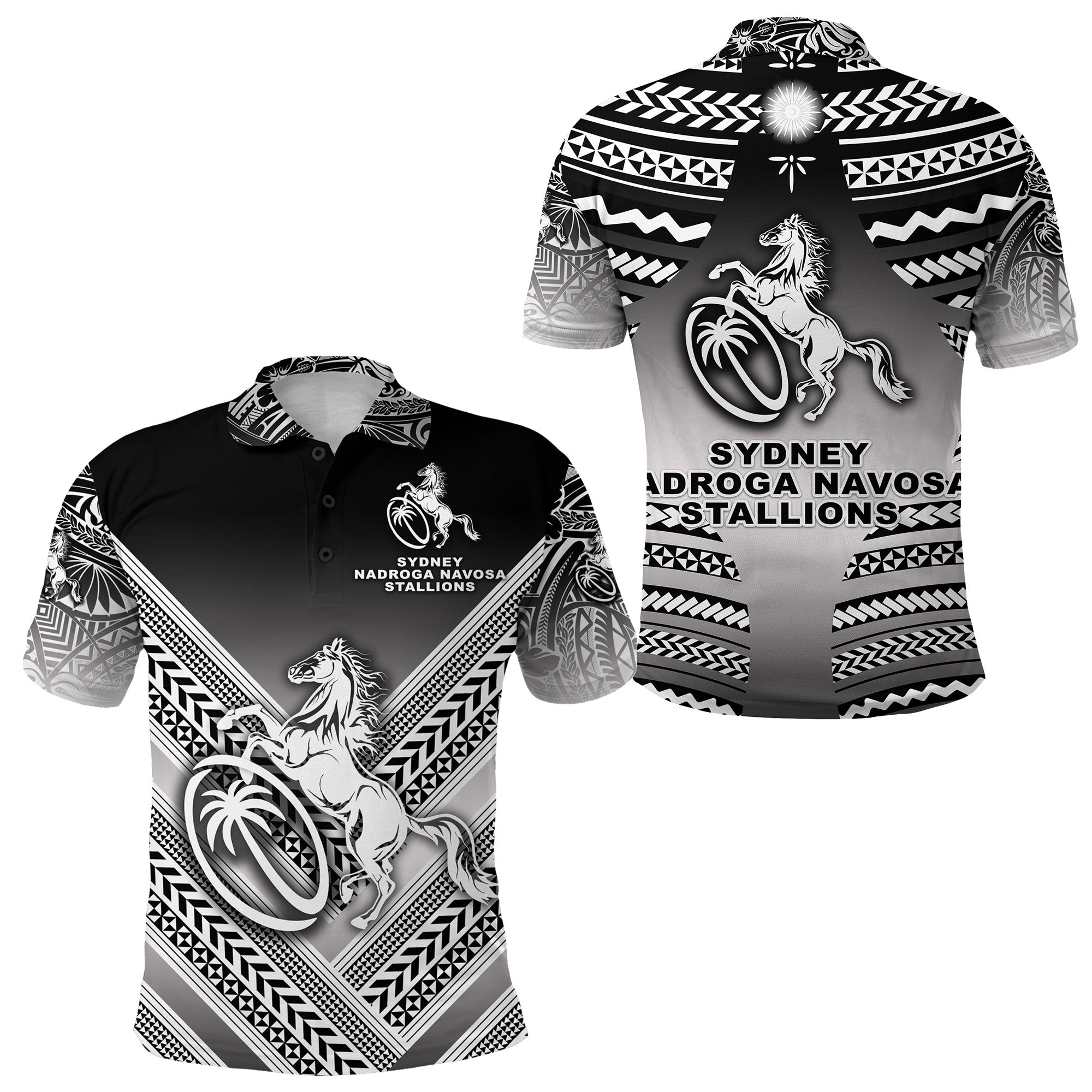 Fiji Rugby Polo Shirt Sydney Nadroga Navosa Stallions Creative Style Gradient Black LT8 - Wonder Print Shop