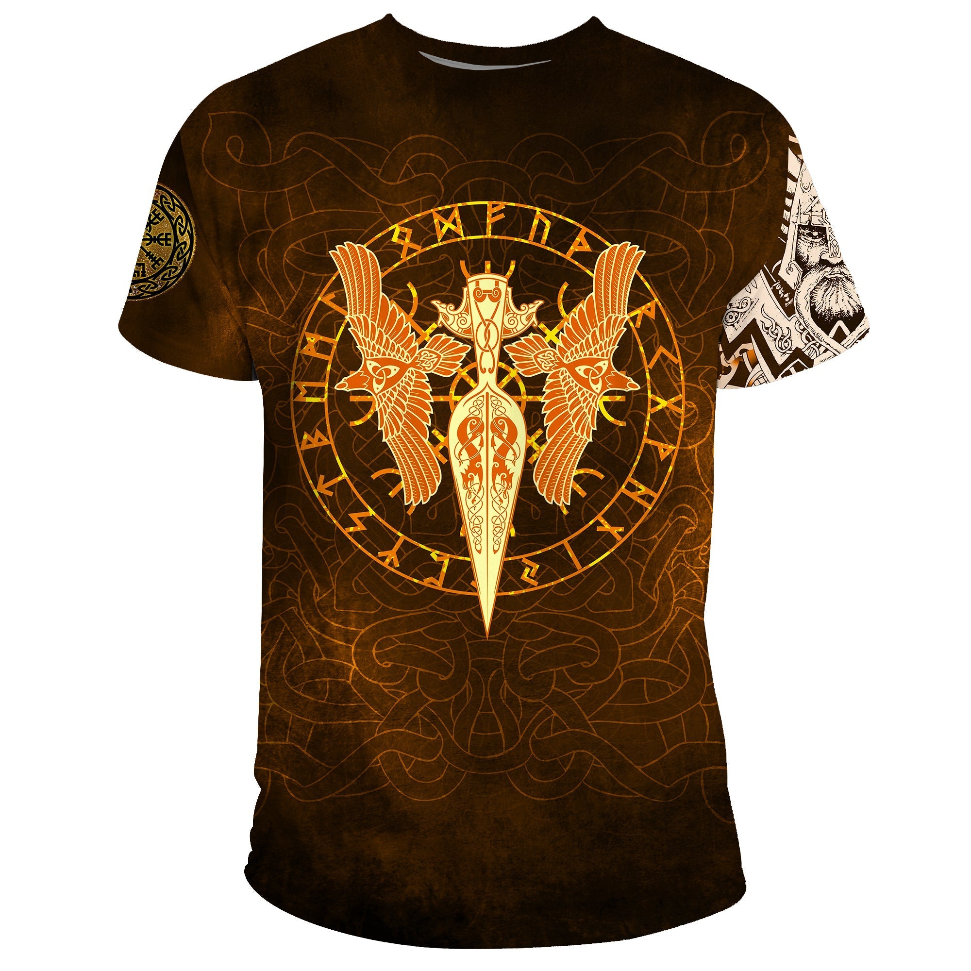 Viking T Shirt Gold Spear Of The God Odin Gungnir and Two Gold Ravens RLT12 - Wonder Print Shop