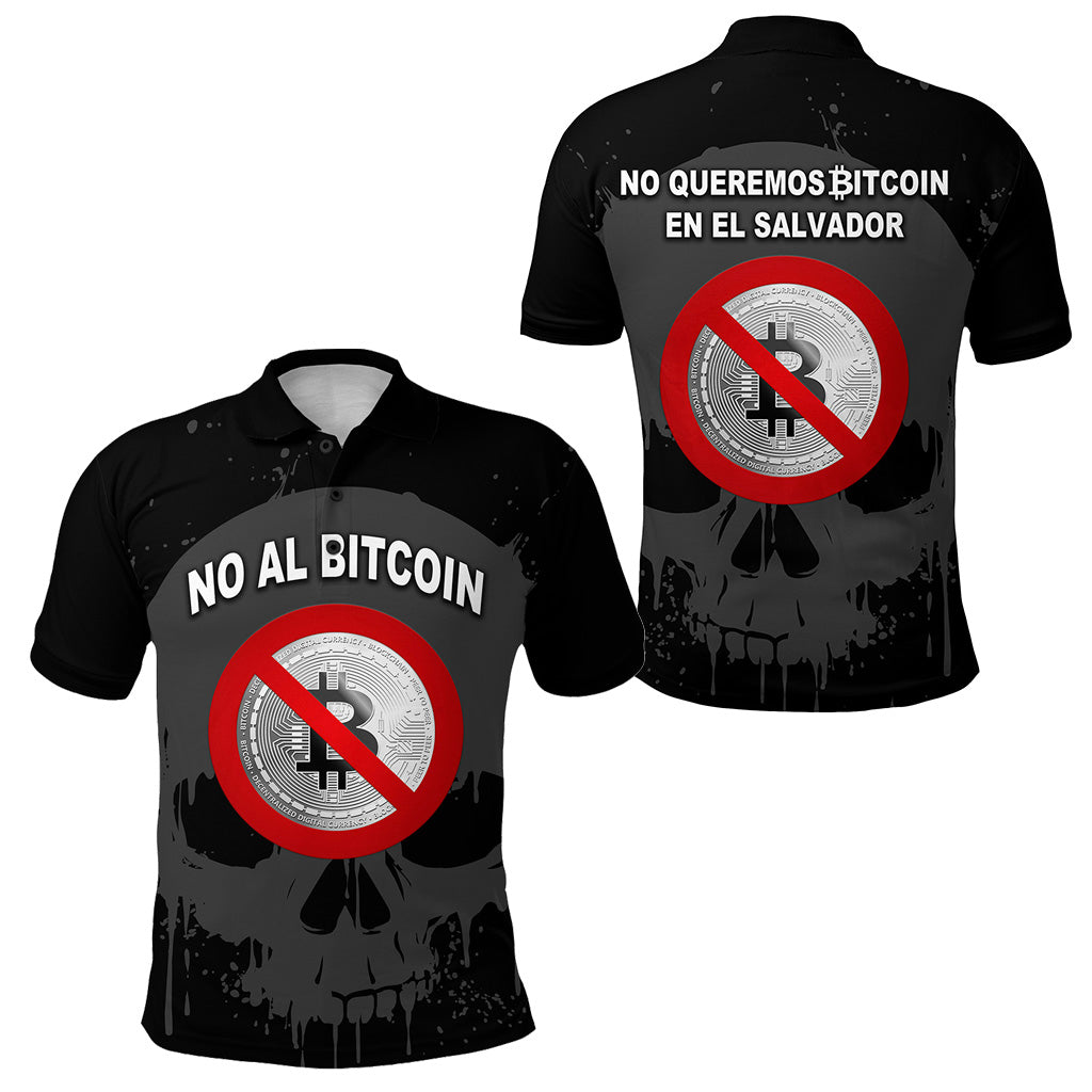 El Salvador Polo Shirt No Al Bitcoin Skull Style Black LT8 - Wonder Print Shop