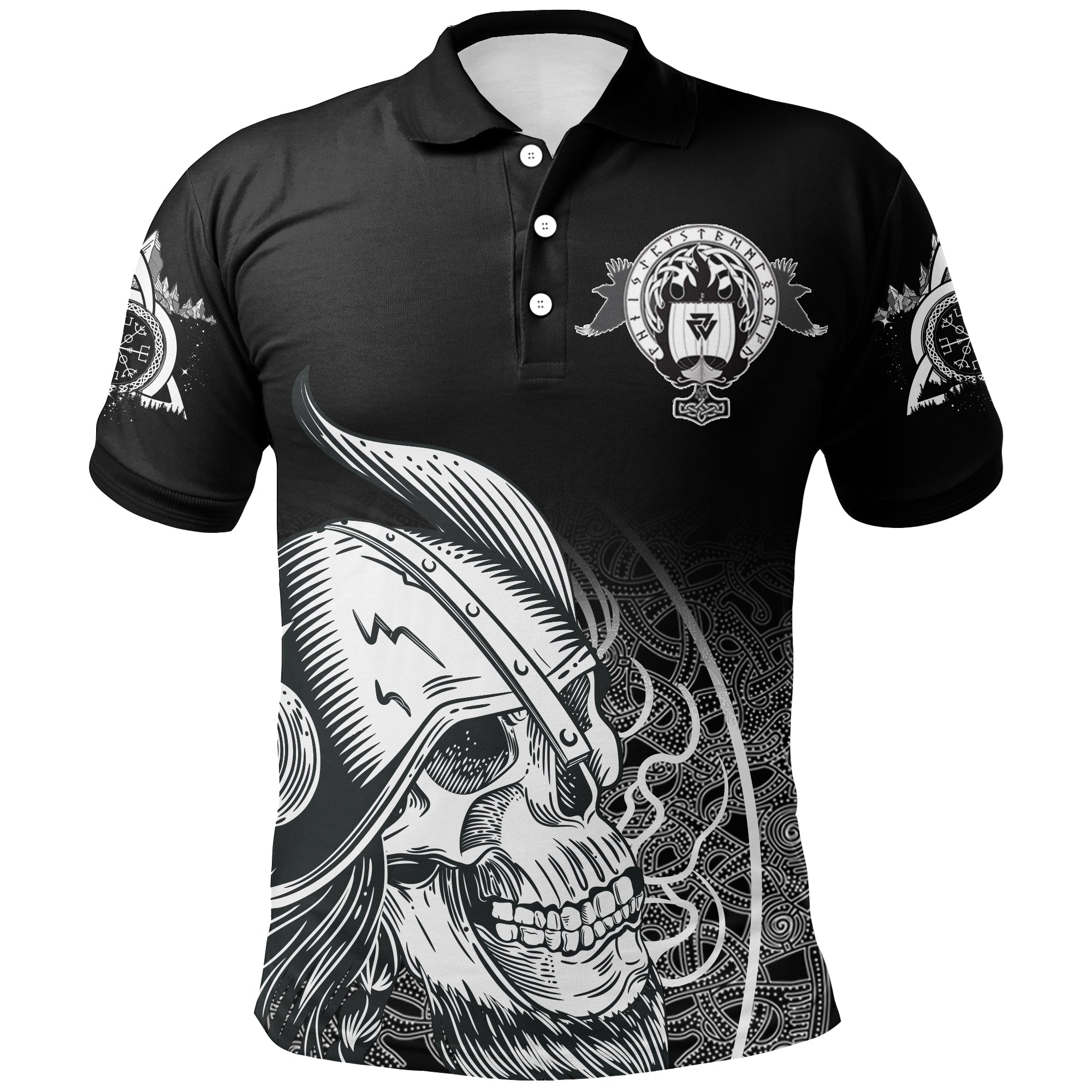 Skull Viking Polo Shirt Ornate Pattern RLT12 - Wonder Print Shop