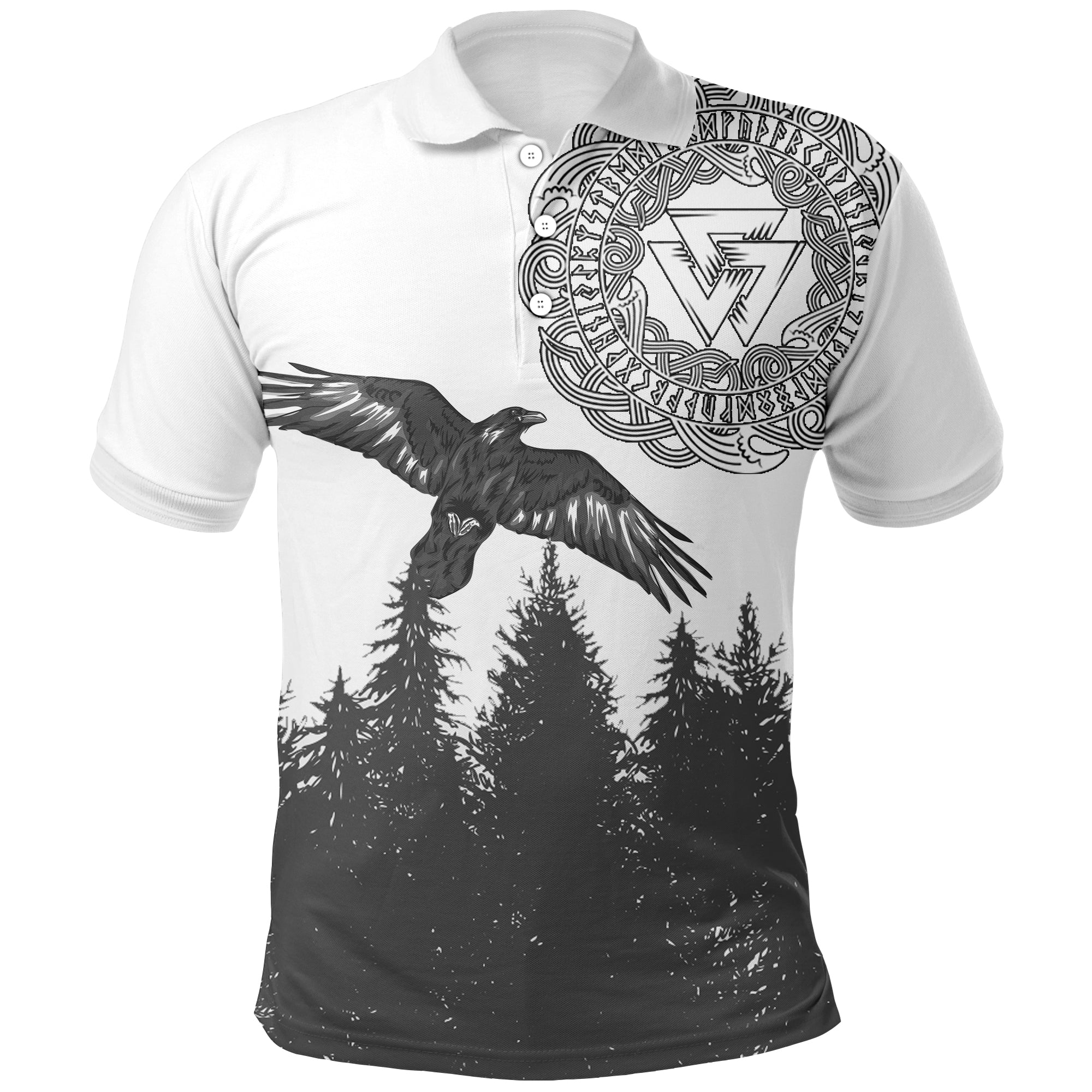 Viking Raven and Wolf In Pine Forest Polo Shirt RLT12 - Wonder Print Shop