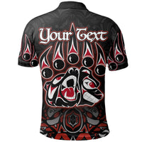 Black back polo shirt with bear graphic and 'Your Text' text overlay