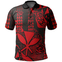 Red/black Hawaii Kanaka map polo shirt, black collar