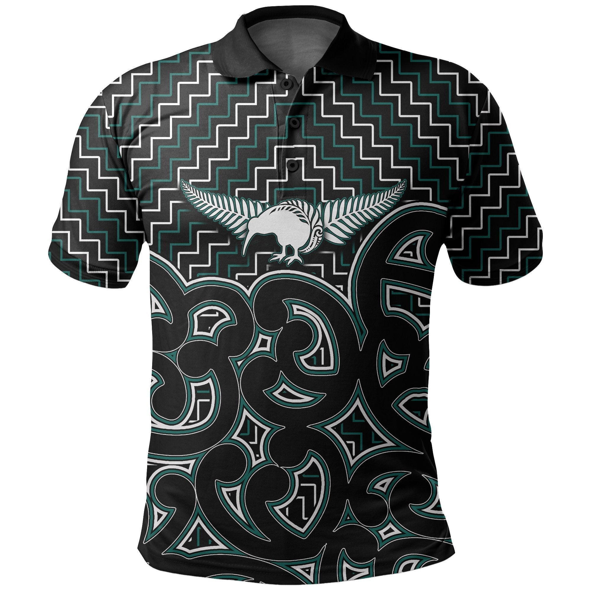 New Zealand Polo Shirt Maori Graphic Tee patterns Green LT6 - Wonder Print Shop