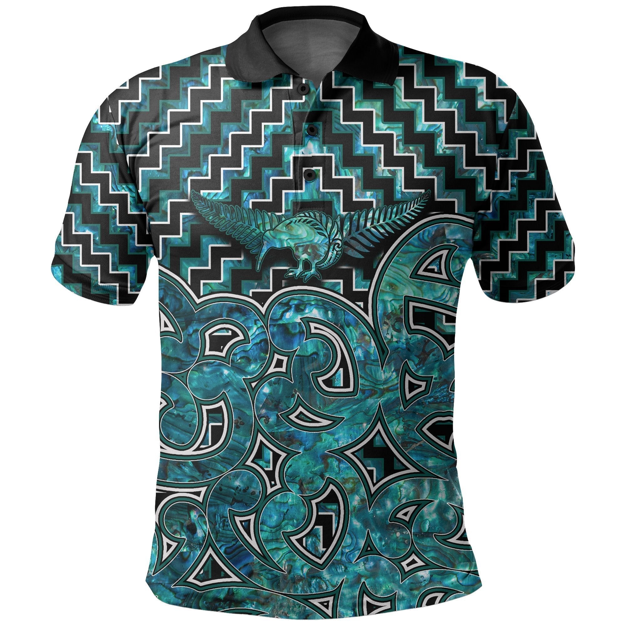 New Zealand Polo Shirt Maori Graphic Tee patterns Paua Shell LT6 - Wonder Print Shop