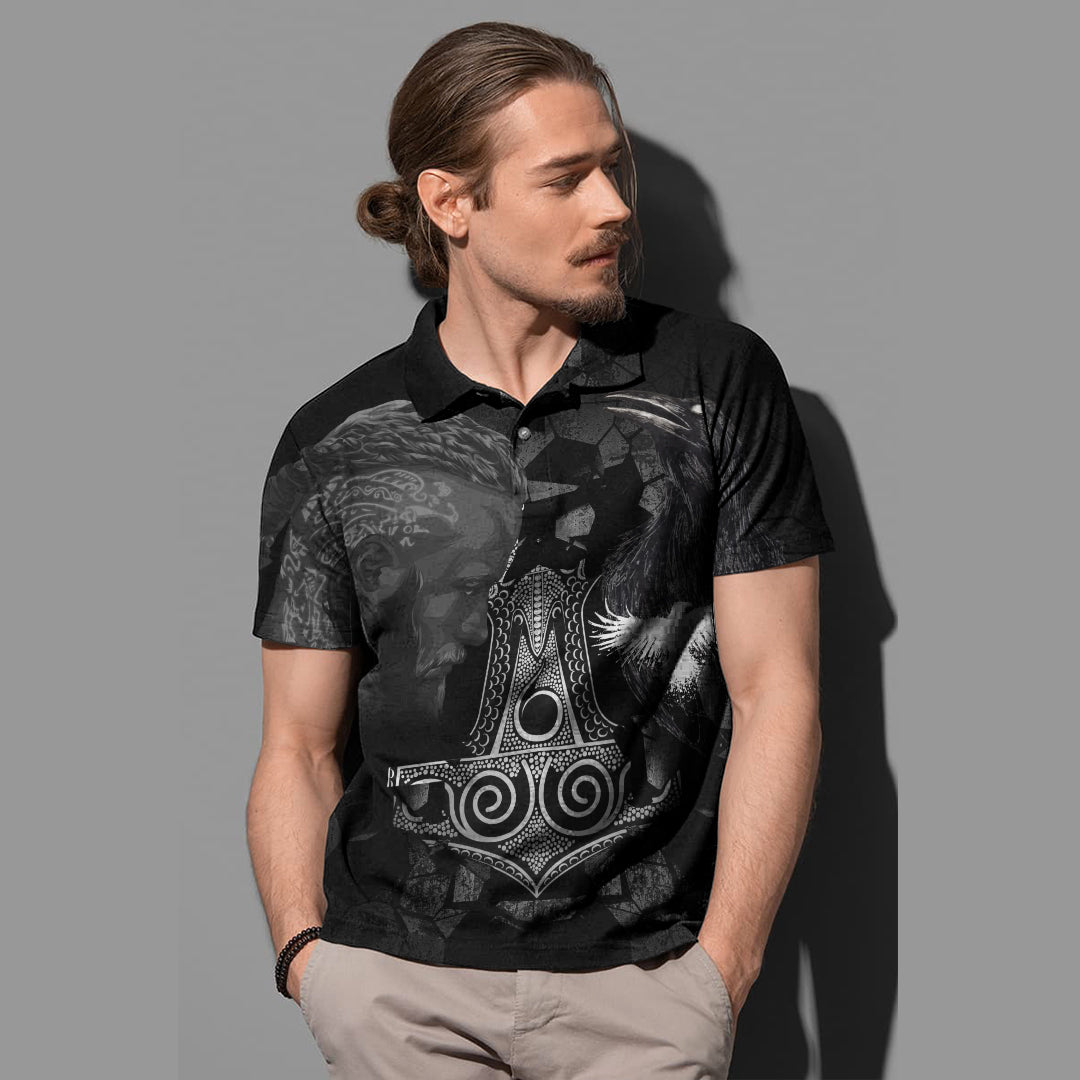 Viking Ragnar and Raven Style Mjolnir Polo Shirt RLT12 - Wonder Print Shop