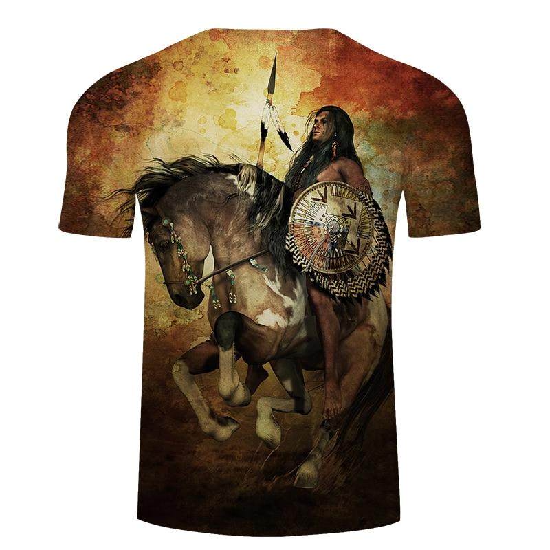Multicolor T-shirt with horse and man graphic, back view