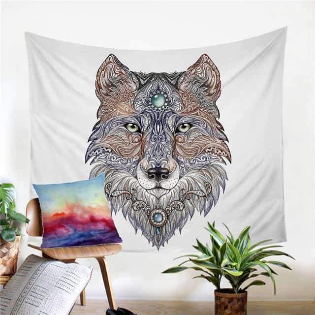 Head Wolf Tapestry Wall Hanging Native American Pride LT10 - Wonder Print Shop