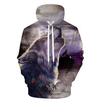 Multicolor wolf pullover hoodie with 3D-style Native American graphic, drawstring hood