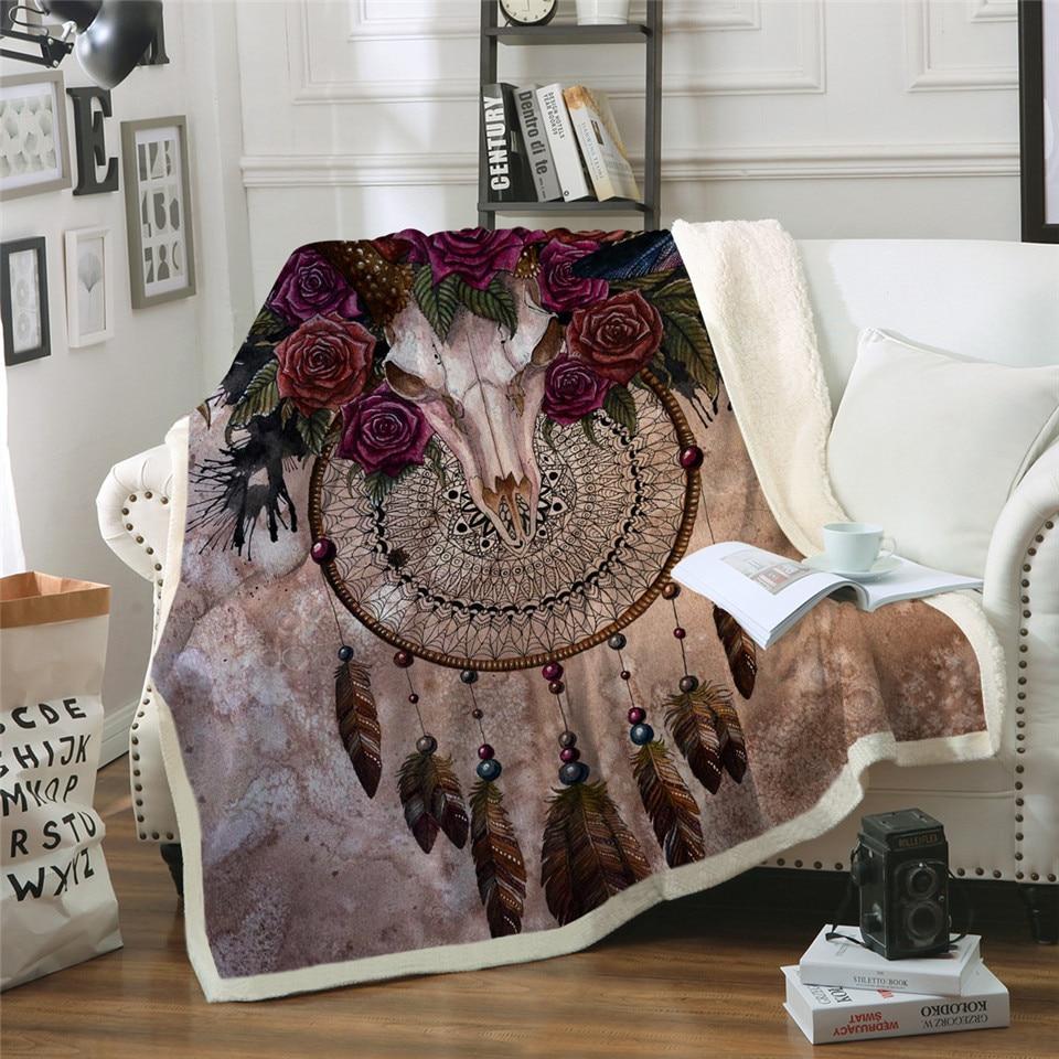 mystery-skull-dreamcatcher-roses-great-blanket