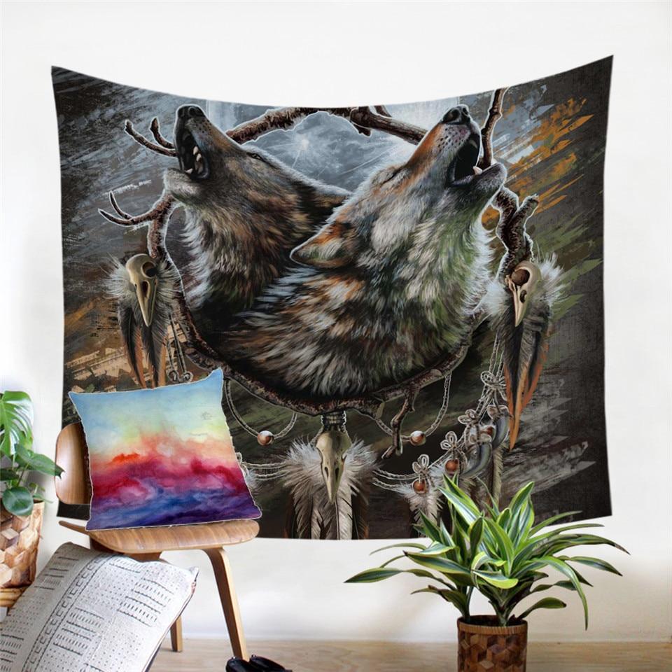 Moons Reflection Wolves Tapestry Native American Design LT10 - Wonder Print Shop