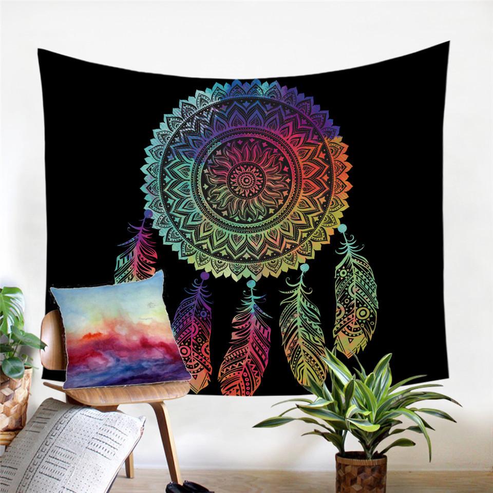 Mandala Indian Tapestry Colored Feathers Native American Design LT10 - Wonder Print Shop