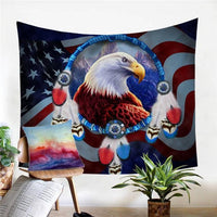Eagle dreamcatcher 3D tapestry with eagle in blue ring on stars backdrop