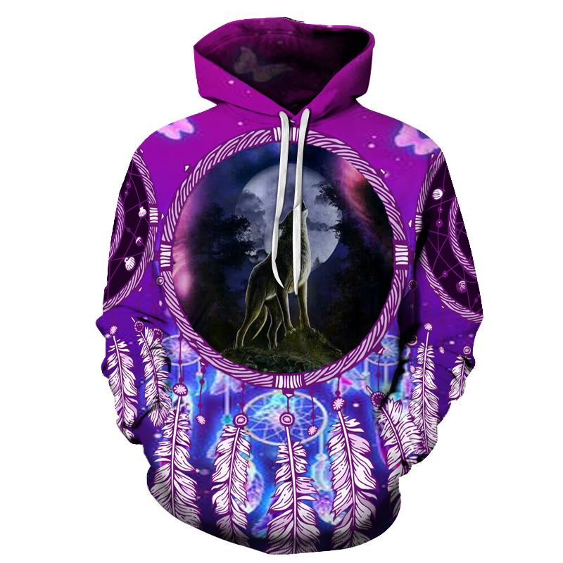 Violet Dreamcatcher Wolf Native American All Over Hoodie LT10 - Wonder Print Shop