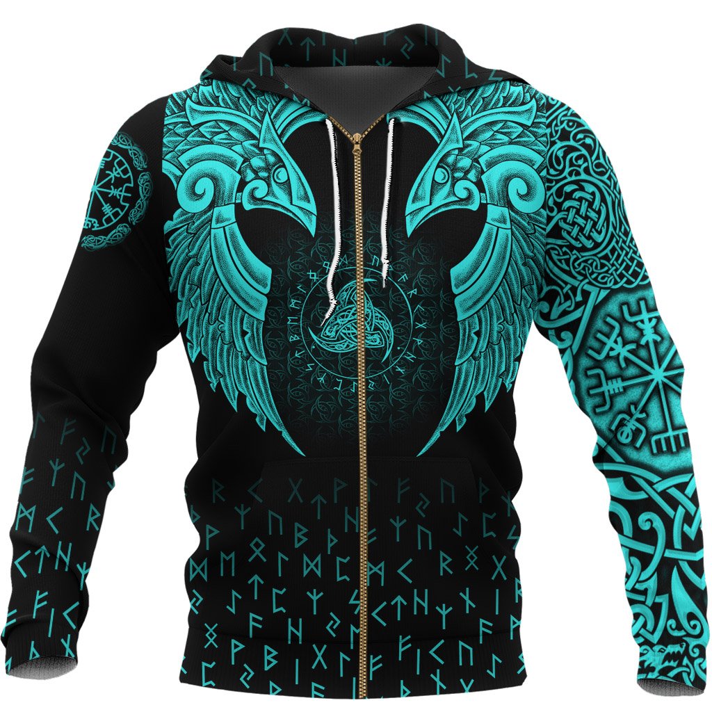 Viking Zip Hoodie - Nordic Raven Tattoos RLT12 - Wonder Print Shop