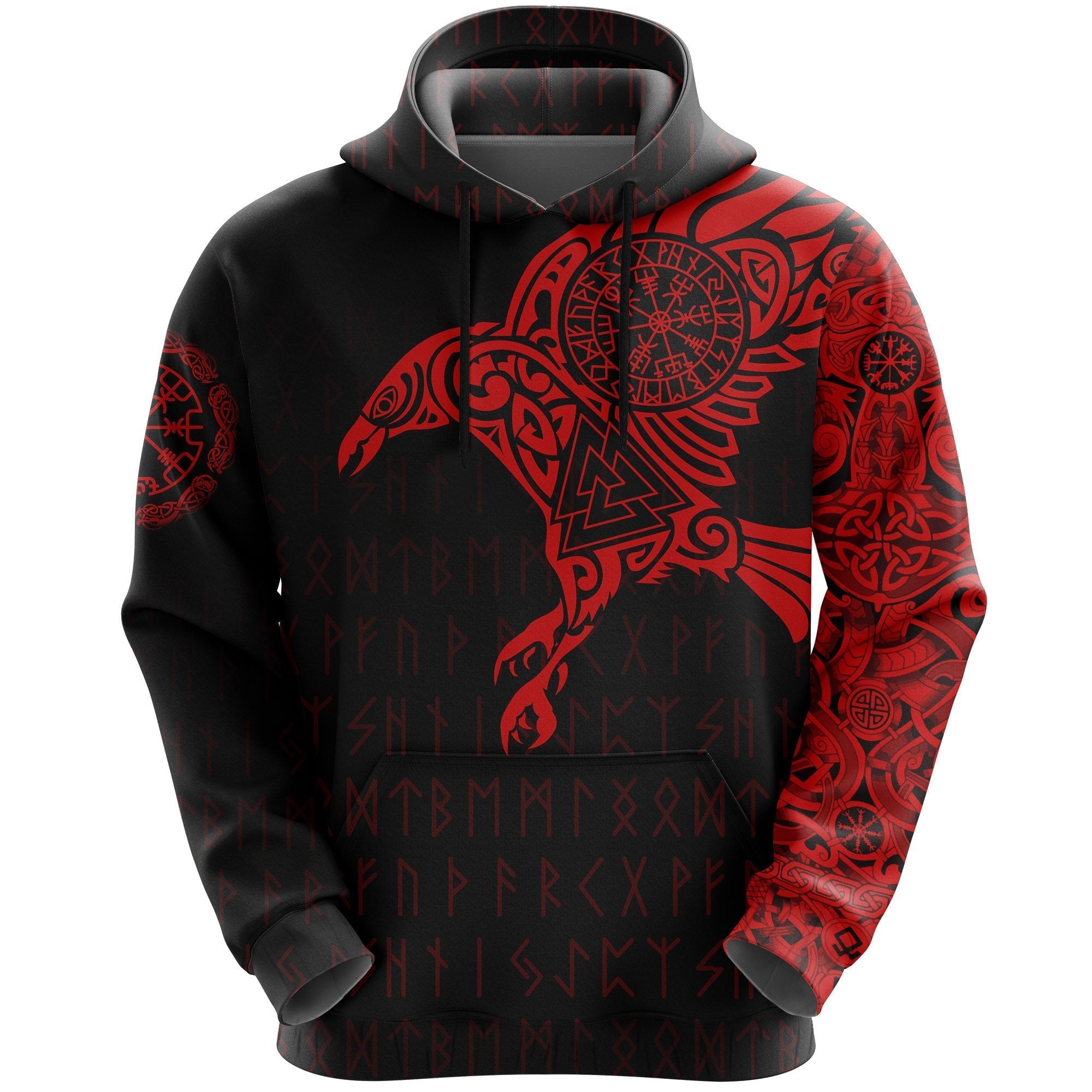 Viking The Raven Of Odin Tattoo Hoodie Red RLT12 - Wonder Print Shop