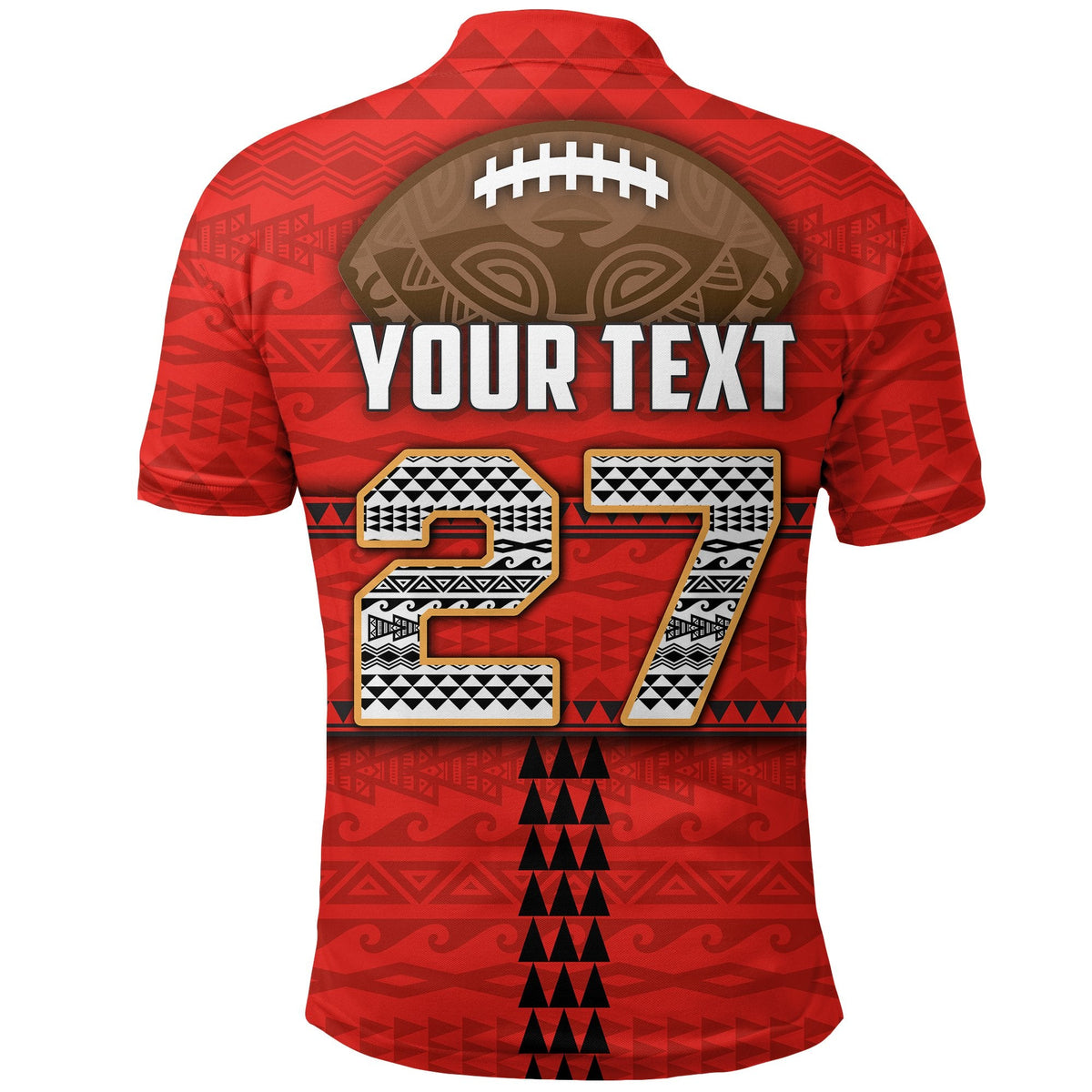 Custom Polynesian Bowl polo shirt, rot, Rückseite mit YOUR TEXT und Zahl 27